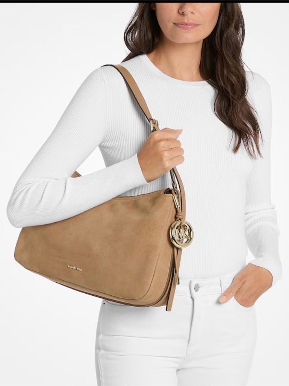 Michael Kors Tan Suede Shoulder Hobo with Gold Hardware - Picture 3 of 8